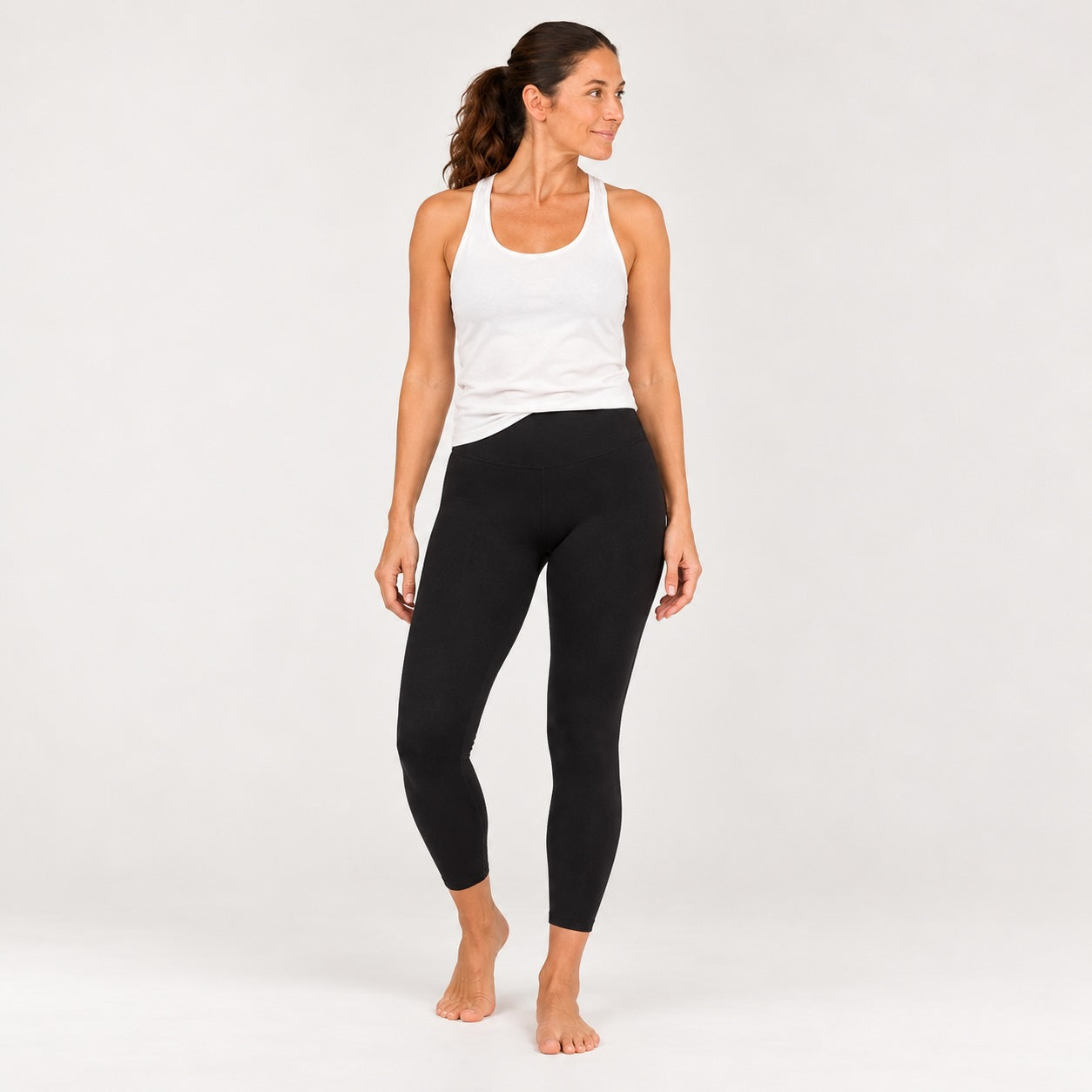 Front view of Black Asana 7/8 cotton yoga leggings by Luna & Soul