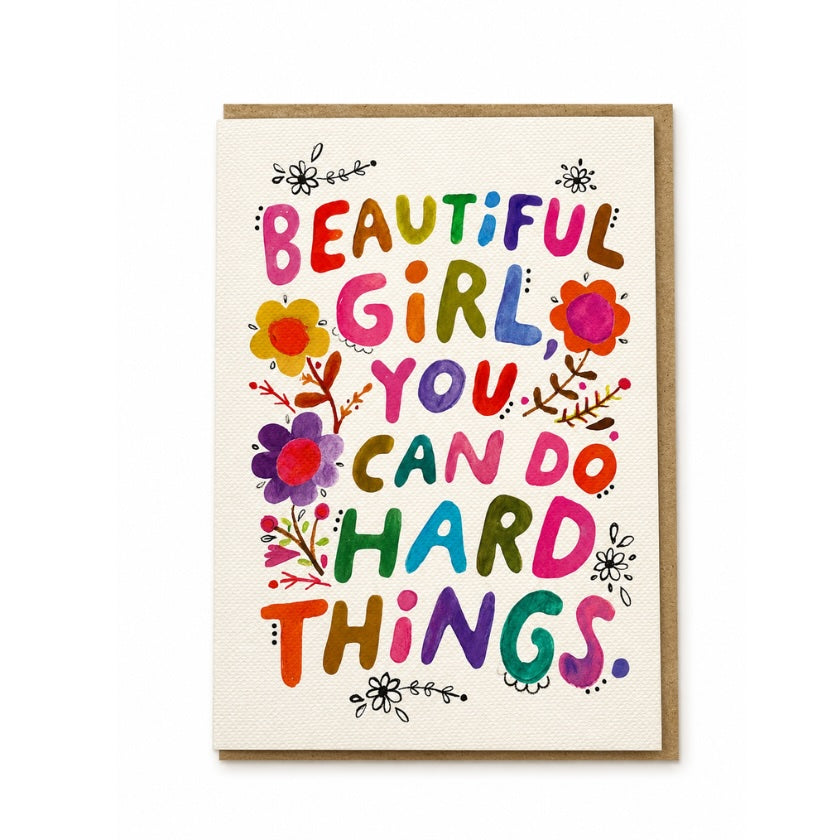 Luna and Soul Beautiful Girl You Can Do Hard Things Greeting Card greeting card front