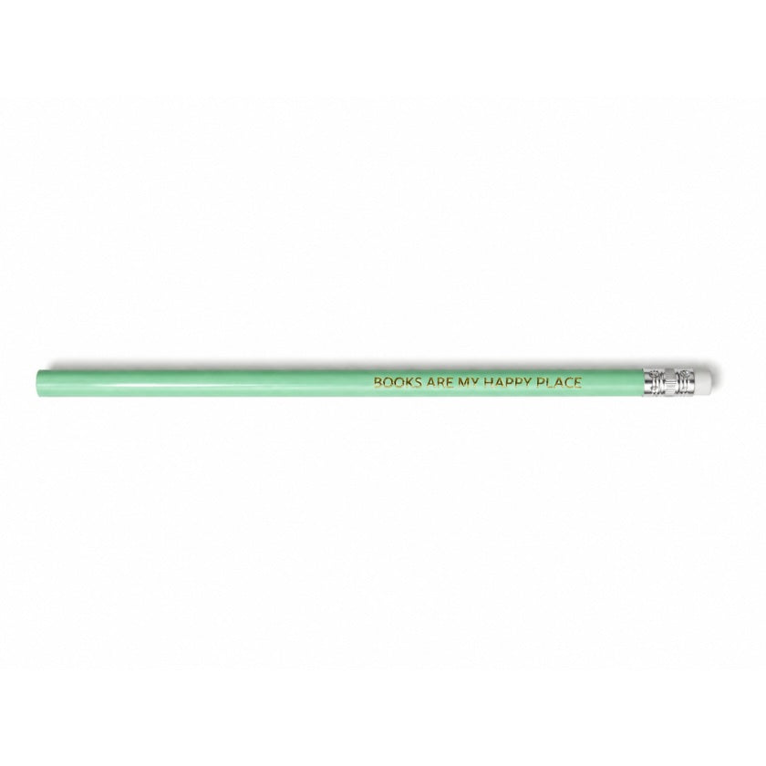 Luna &amp; Soul mint green wooden pencil with gold foil quote "Books Are My Happy Place".