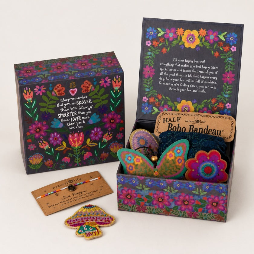 Colourful floral self care gift box set with affirmation quote.