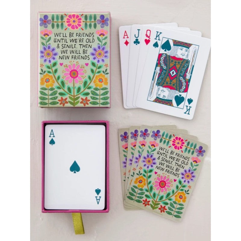 Playing cards with floral design and friendship quote in illustrated gift box by Luna and Soul