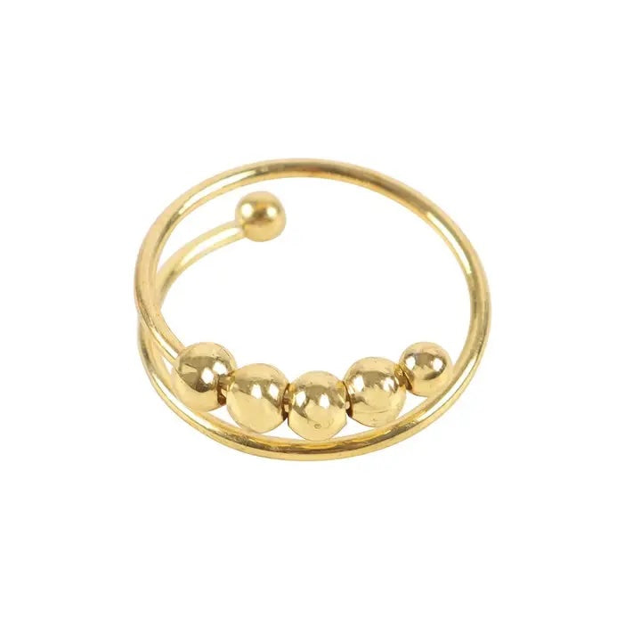 Luna &amp; Soul adjustable gold fidget ring with smooth spinning beads.