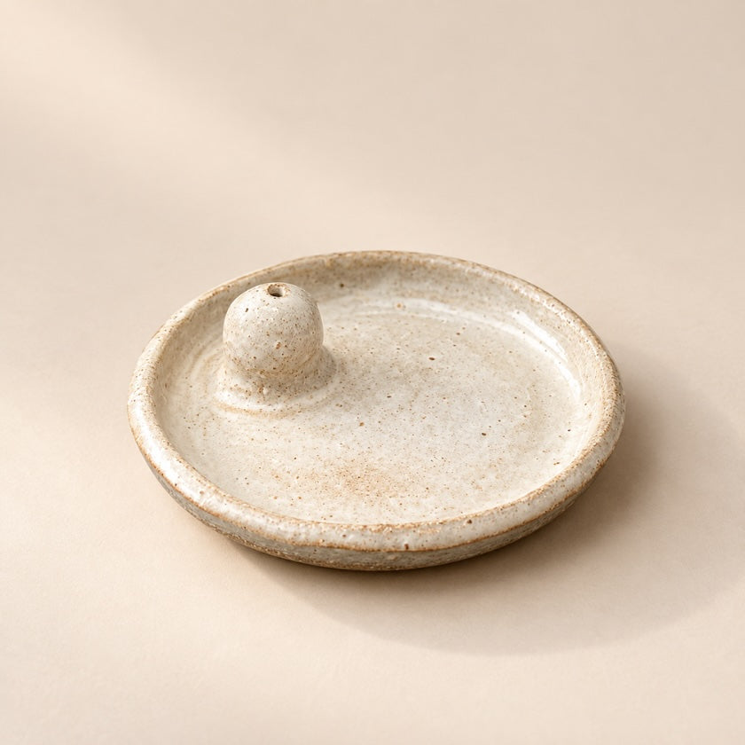 Handmade white ceramic smudge plate and incense holder made in Australia.