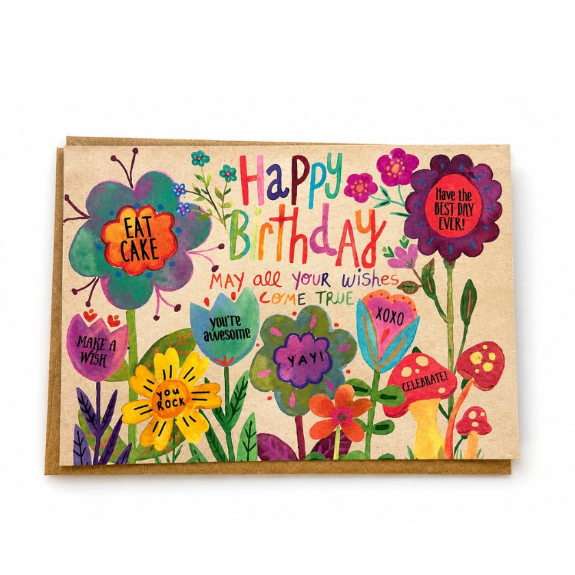 Luna and Soul Happy Birthday Floral Greeting Card greeting card front
