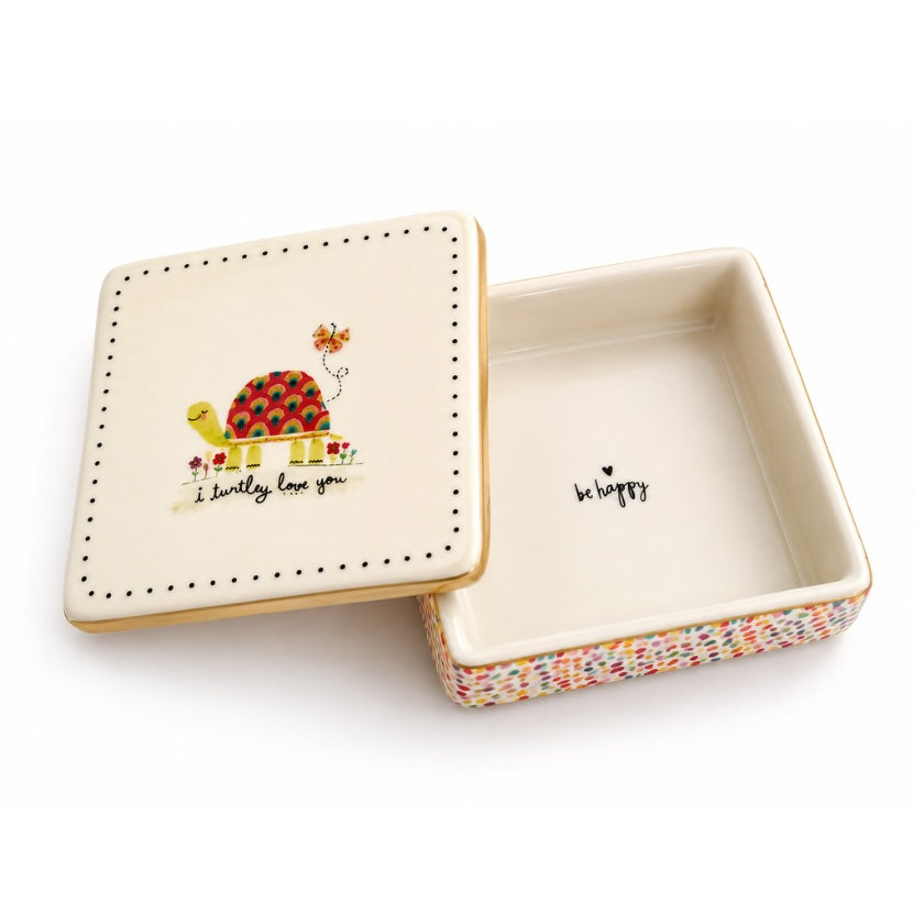 Luna and Soul I Turtley Love You Ceramic Lidded Dish ceramic lidded dish shown open with lid and tray