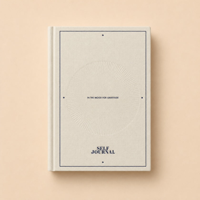 In the Mood for Gratitude Journal by Selfdom hardcover cream linen finish.