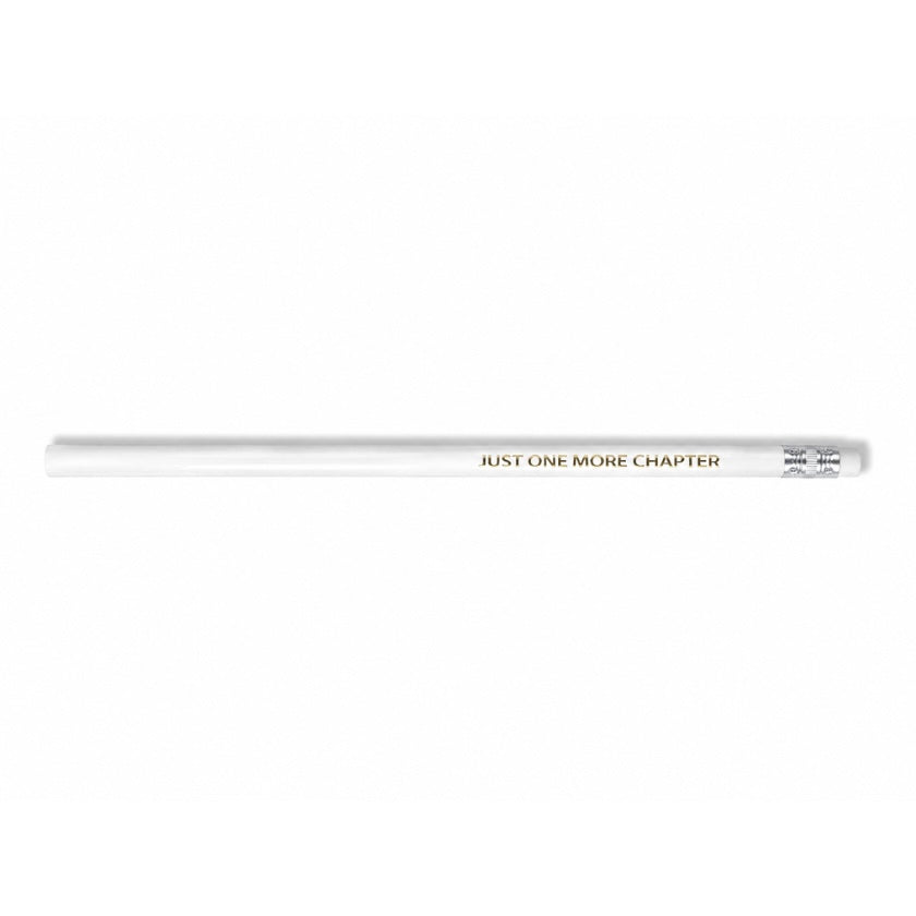 Luna &amp; Soul white wooden pencil with gold foil quote "Just One More Chapter".