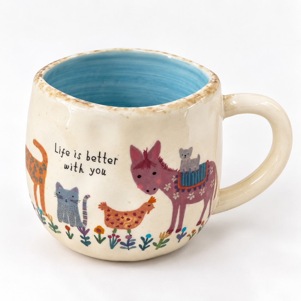 Life Is Better With You ceramic artisan mug with animal design.