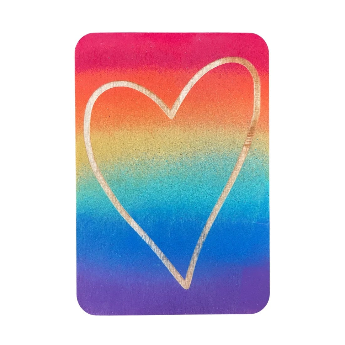 Love Is Love rainbow heart wooden greeting card handmade in Sydney from FSC certified plywood with colourful gradient design.
