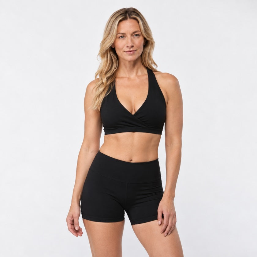 Luna &amp; Soul organic cotton Om Bra in Black front view.