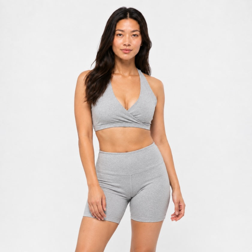 Luna &amp; Soul organic cotton Om Bra in Grey front view.