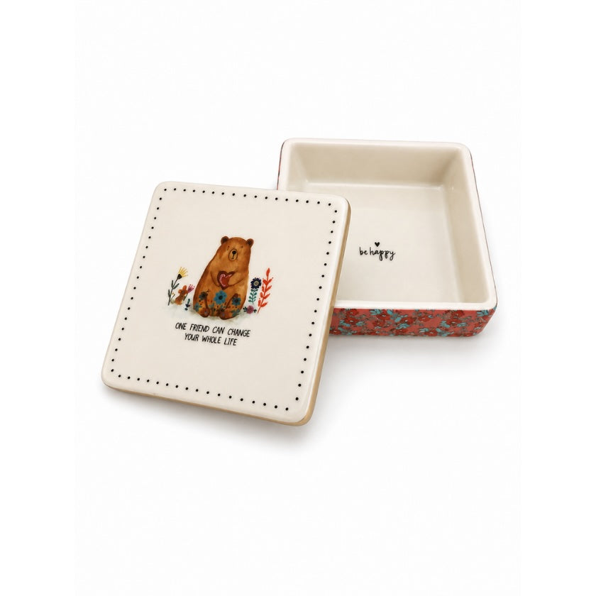 Luna and Soul One Friend Can Change Your Whole Life Ceramic Lidded Dish ceramic lidded dish shown open with lid and tray