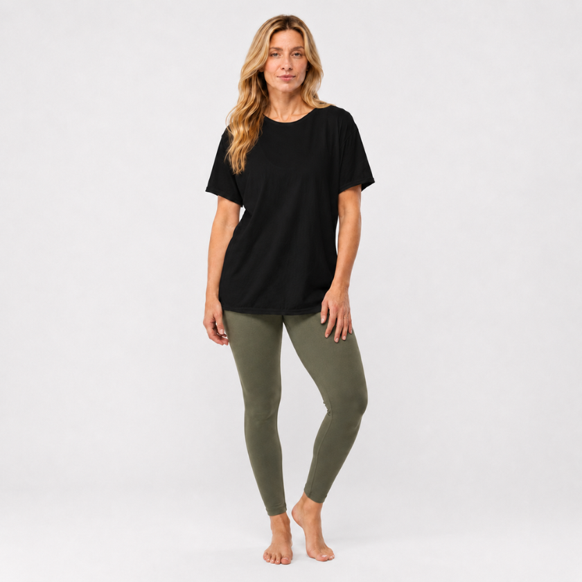 Front view of Luna & Soul Organic Cotton T-Shirt in black — organic cotton activewear made in australia 