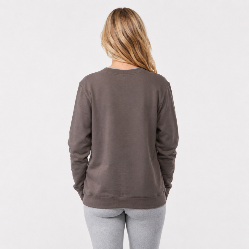 Back view of Luna &amp; Soul Shavasana Jumper in brown — organic cotton activewear