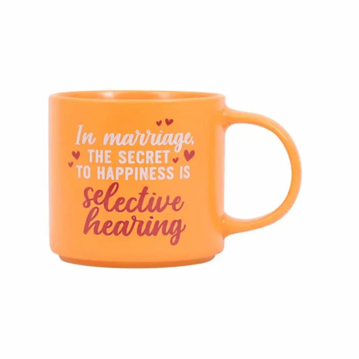 Orange Selective Hearing Cheeky Mug with funny marriage quote, 390ml ceramic mug.