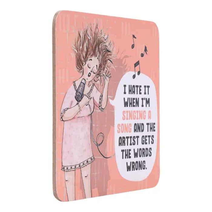 Side view of Singing a Song coffee coaster.