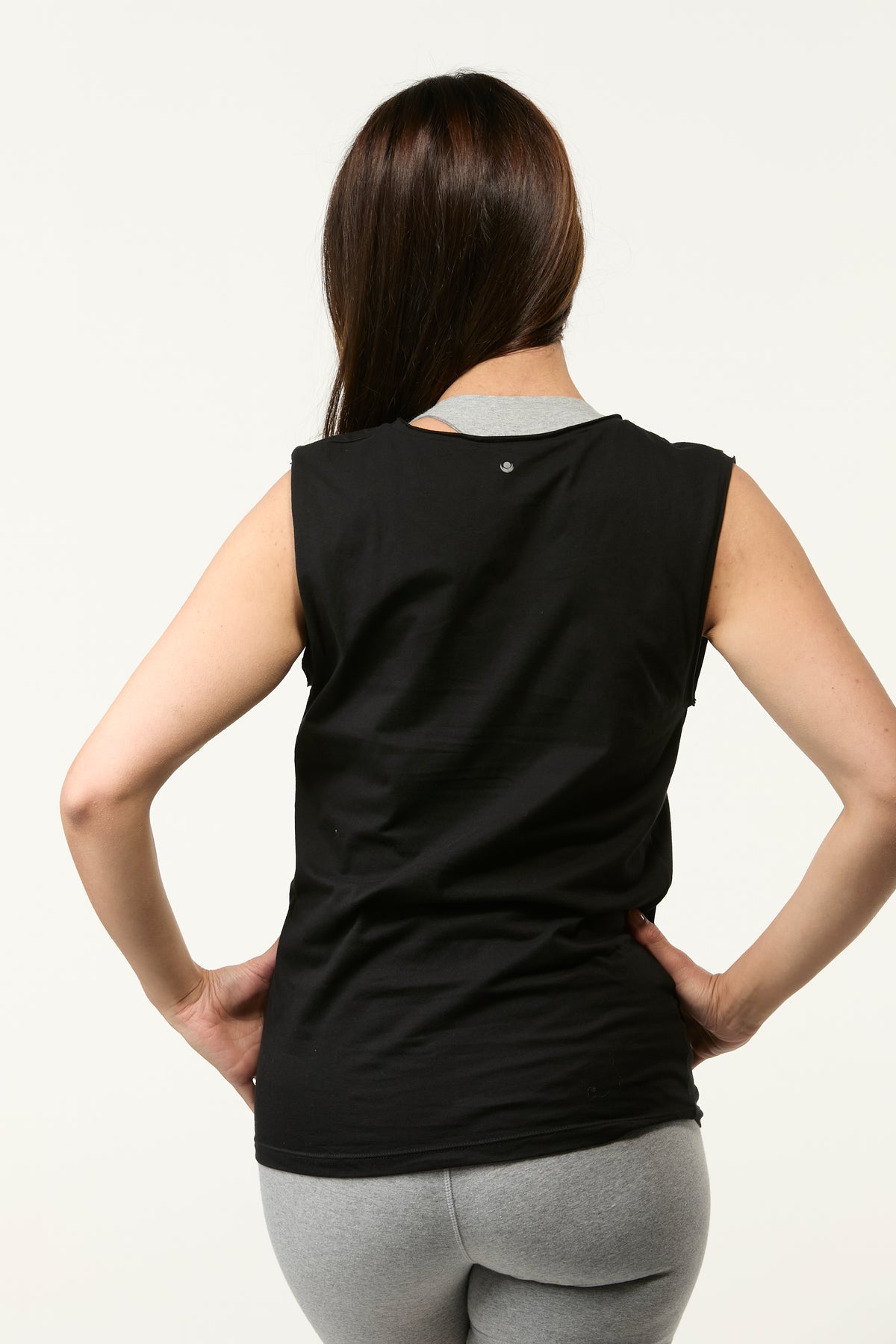 Back view of the Slim Fit Tank in black with a smooth fit and clean minimal design