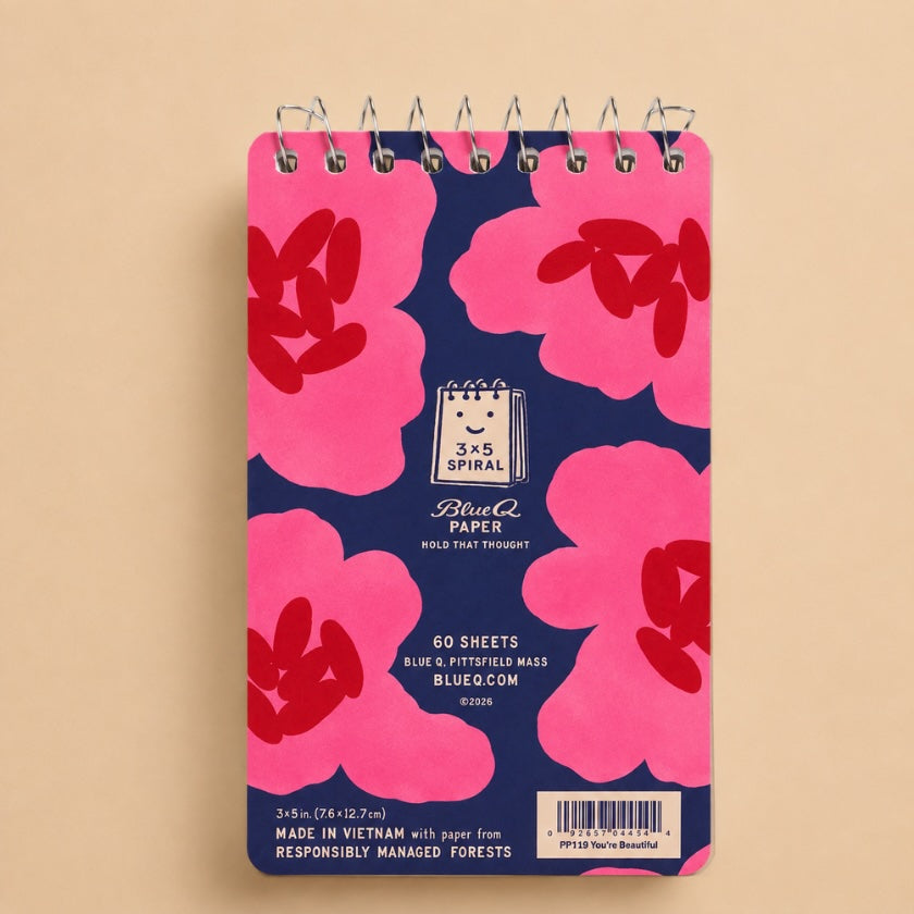 Back cover of Luna &amp; Soul You're Beautiful, Don't Change Notebook. Spiral pocket notebook.