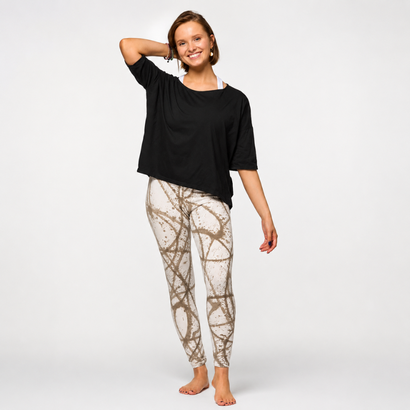 Front view of Luna &amp; Soul Zen black organic cotton oversized yoga top with scoop neck