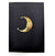 Front cover of the Moon Notebook with gold foil embossed crescent moon and stars on a black background.