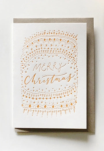 Merry Christmas Greeting Card with letterpress hand-drawn design