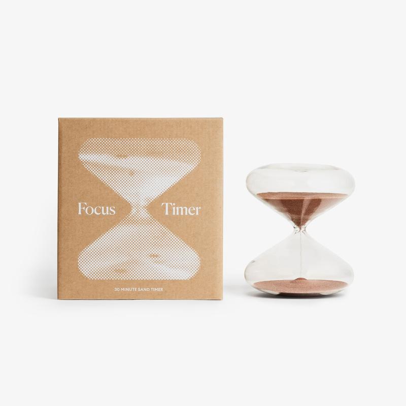 Elegant glass 30-minute hourglass timer with neutral sand for mindfulness, focus, and calm living