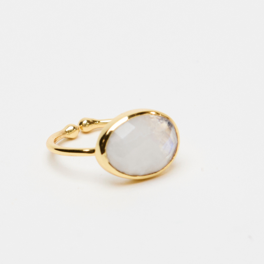 Adjustable gold plated moonstone ring with matte finish