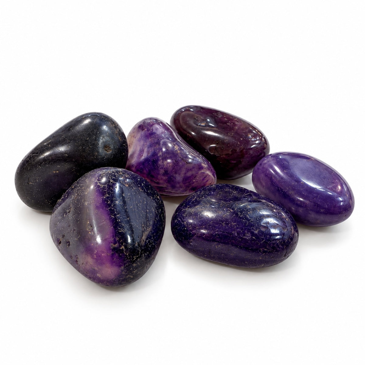 Purple Agate tumble stone from Brazil with a polished finish; actual colour and pattern may vary. Image to be confirmed.