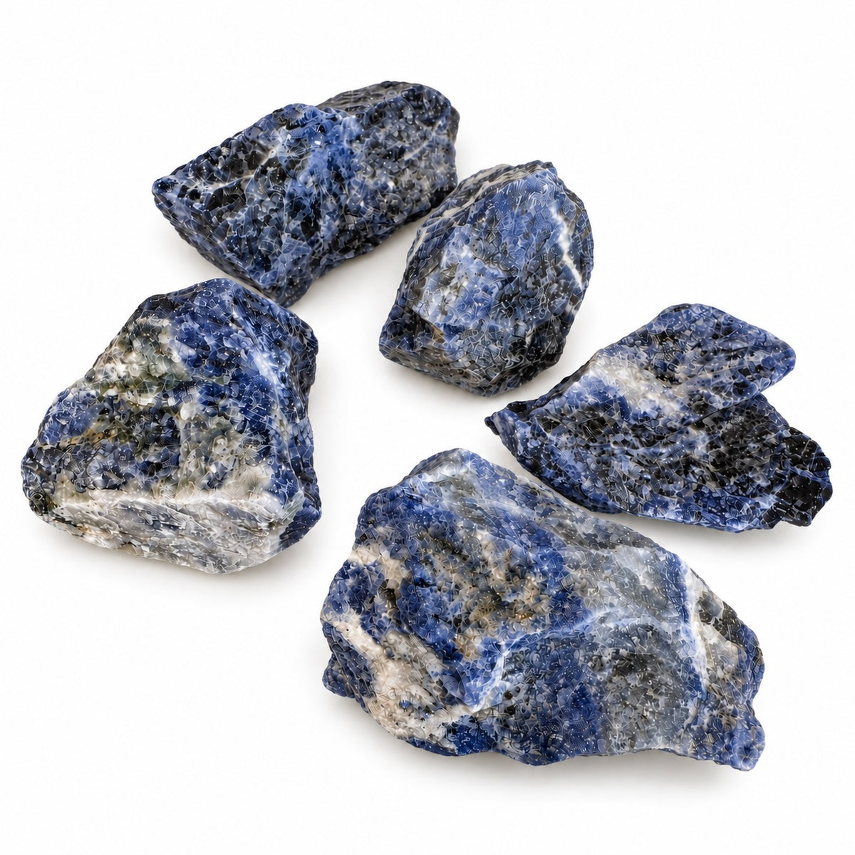 Rough blue Sodalite crystal with natural pale markings and an unpolished surface
