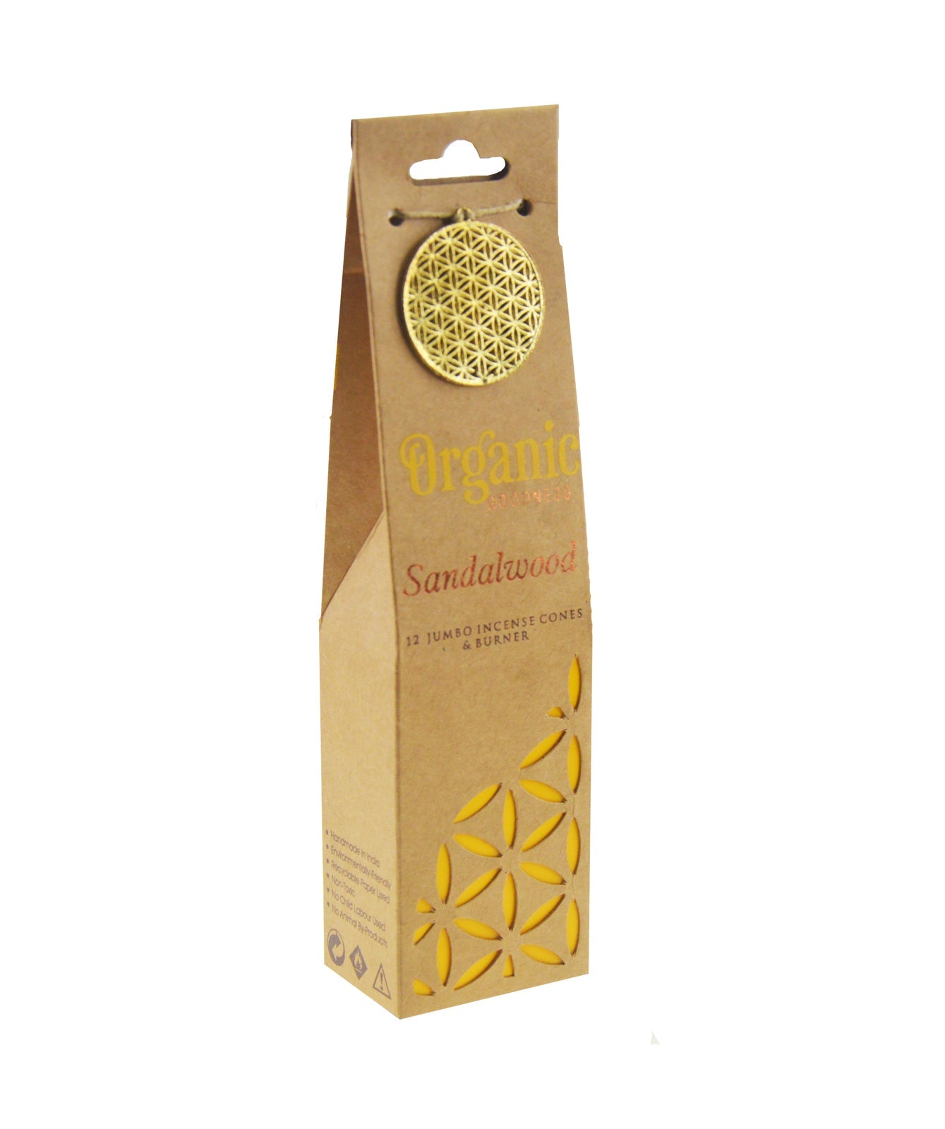 Organic Goodness Sandalwood incense cones with holder for meditation and relaxation