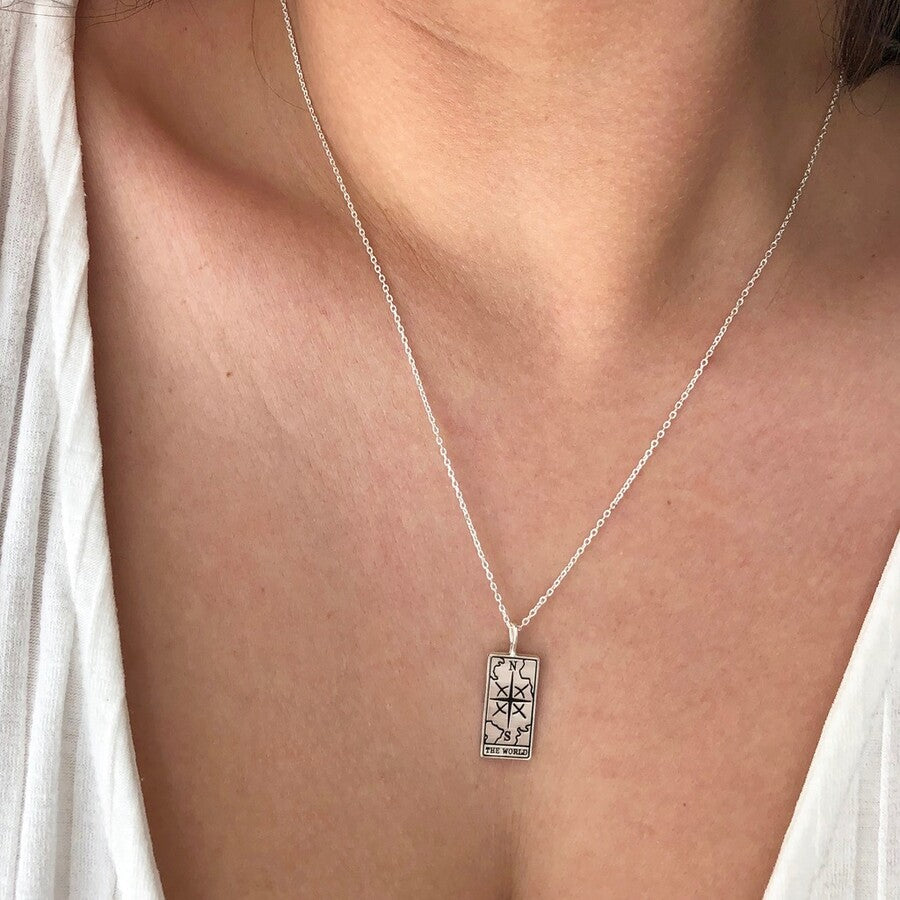 World Tarot Card Necklace | Silver