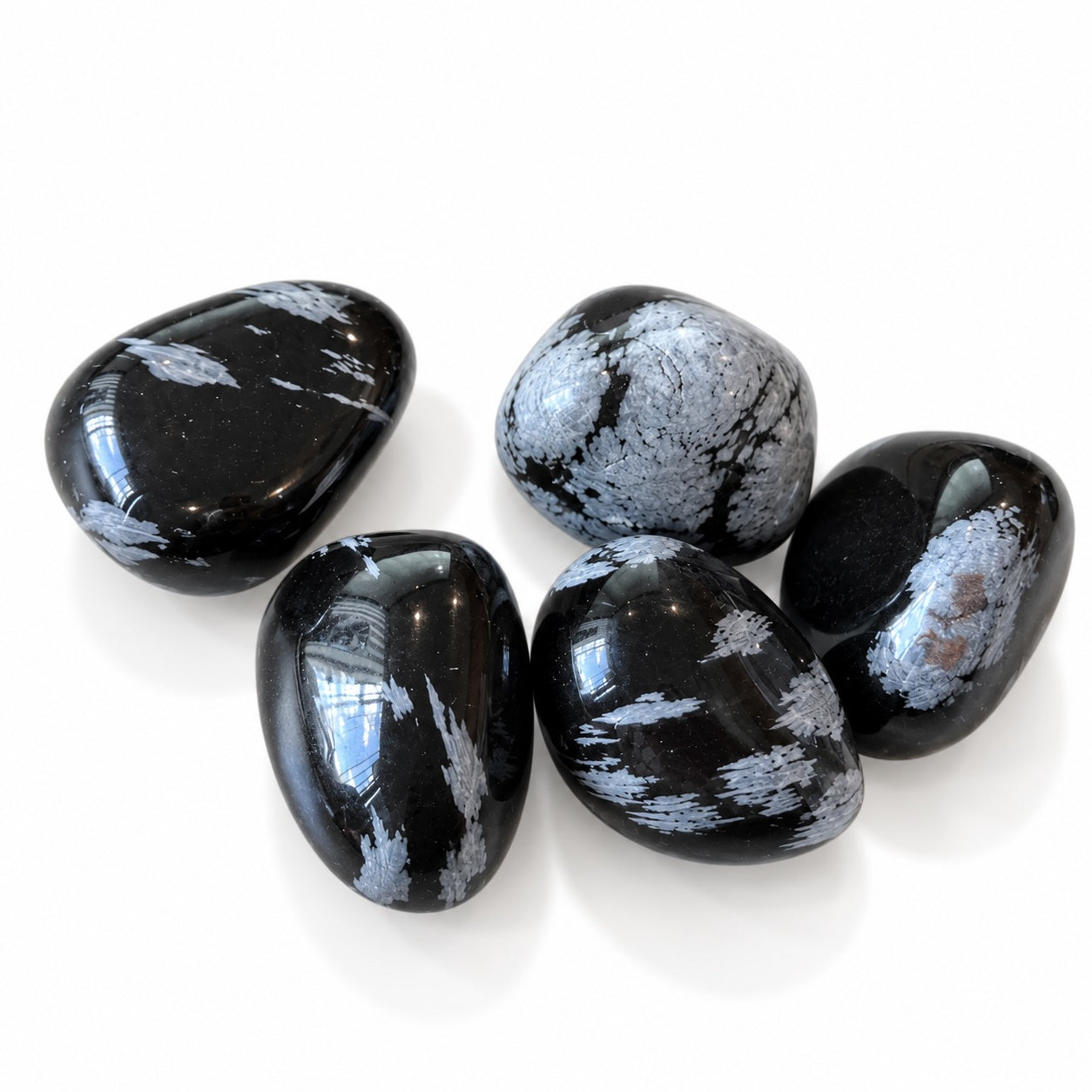 Snowflake Obsidian crystal stone with white or grey snowflake patterns.