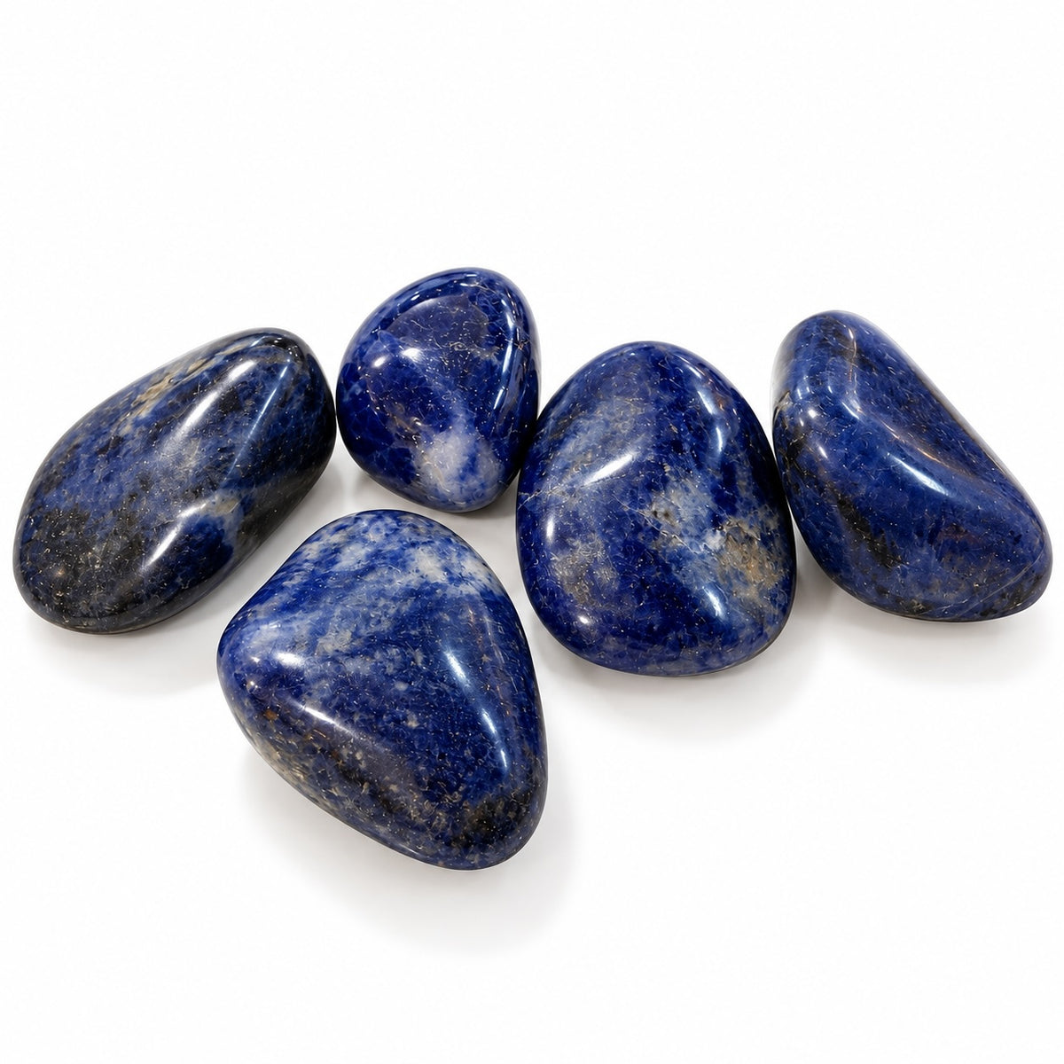 Polished blue Sodalite tumble stone with natural pale veining; adjust to match actual product photograph.