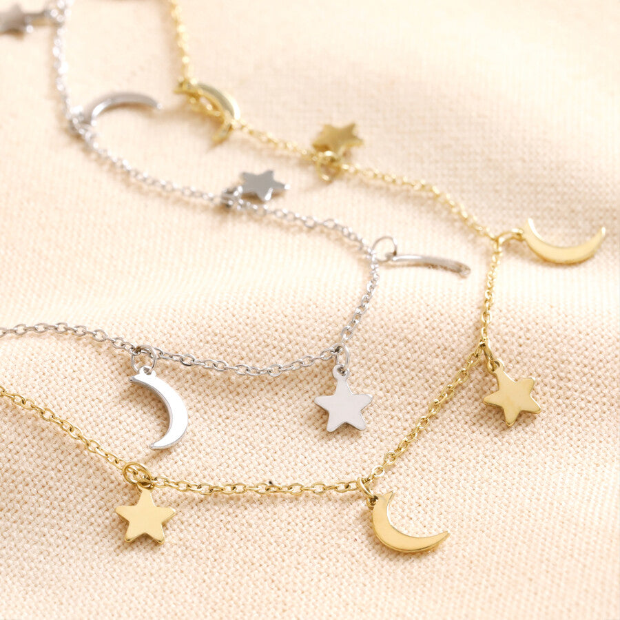 Star+ Moon Charm Necklace | Silver