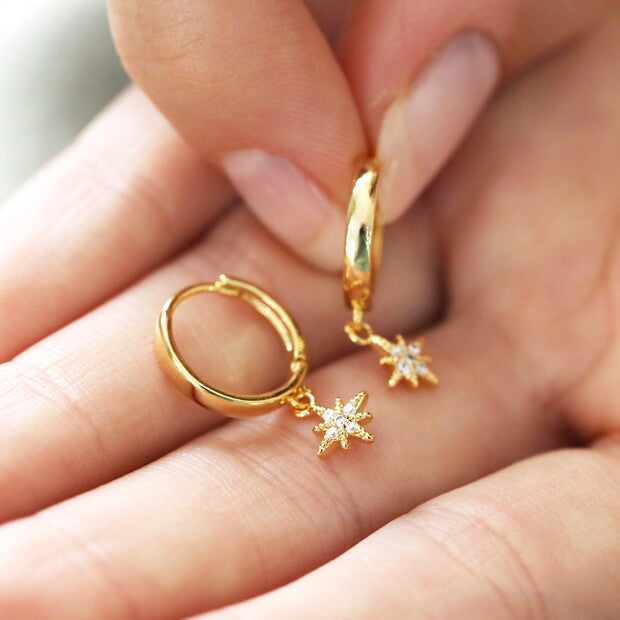 Tiny Star Charm Hoop Earrings