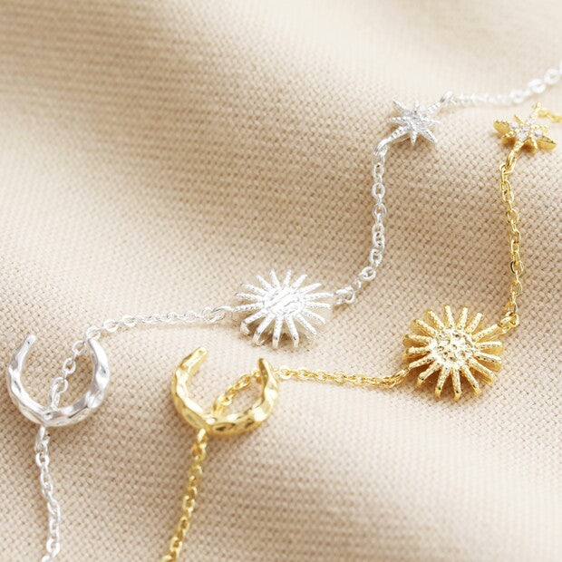 Sun + Moon Chain Bracelet | Silver