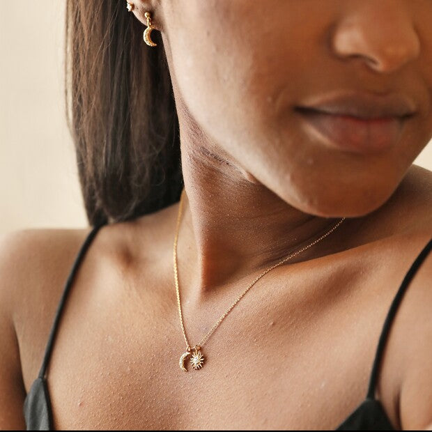 Gold Sun + Moon Charm  Yoga Necklace Jewellery Australia