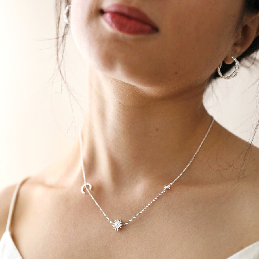 Sun + Moon Chain Necklace | Silver