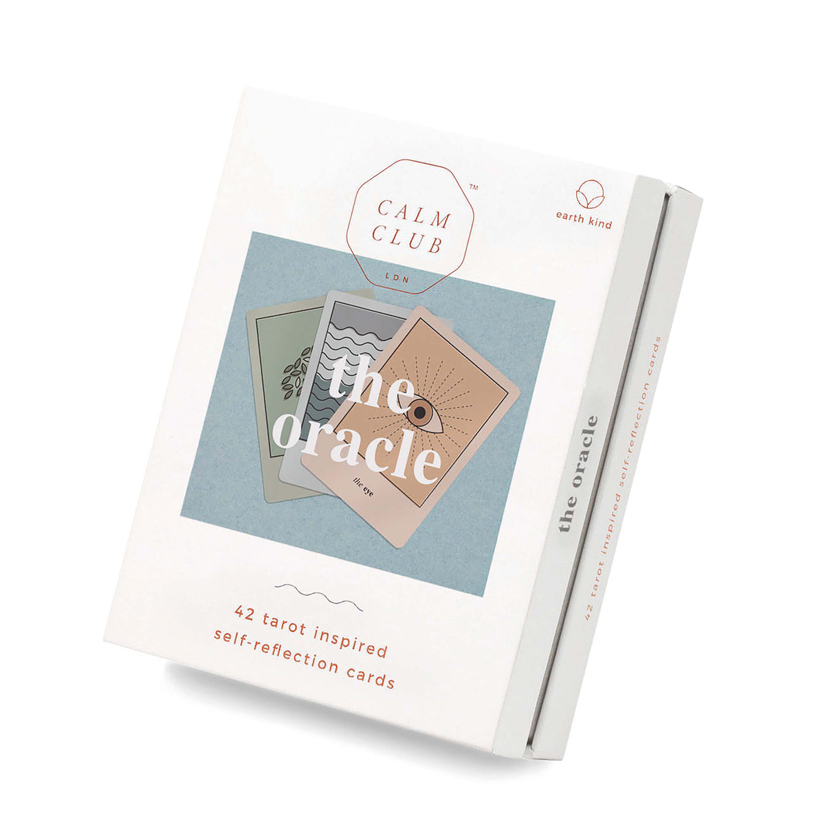 Calm Club The Oracle card deck box with minimalist design featuring tarot-inspired self-reflection cards