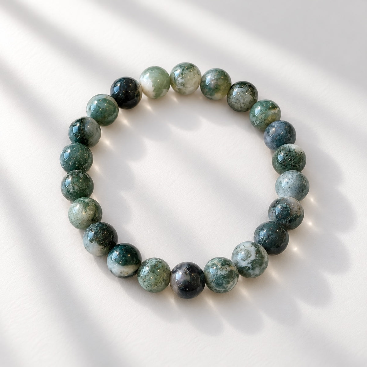 Tree Agate bracelet with 8 mm round beads.