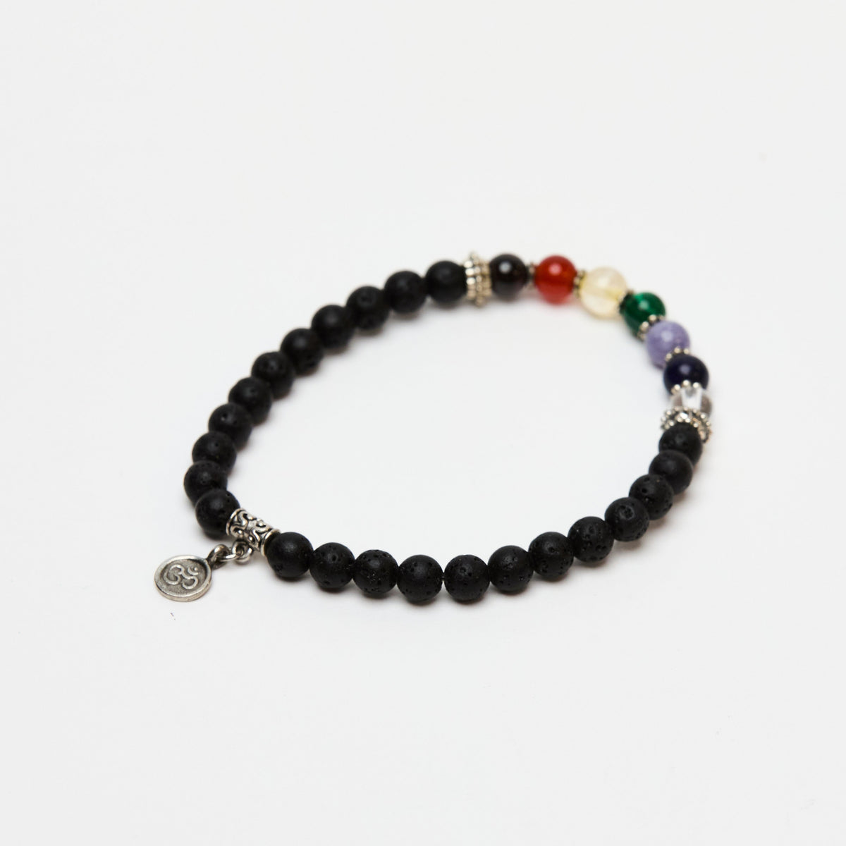 Women&#39;s Chakra bracelet with 6mm round multicoloured crystal beads for energy balance and mindfulness