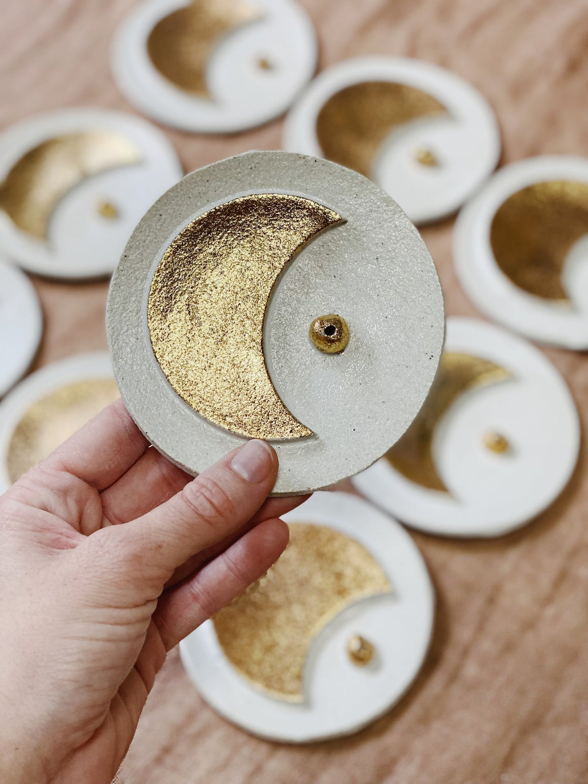 Gold Moon Ceramic Incense Holder