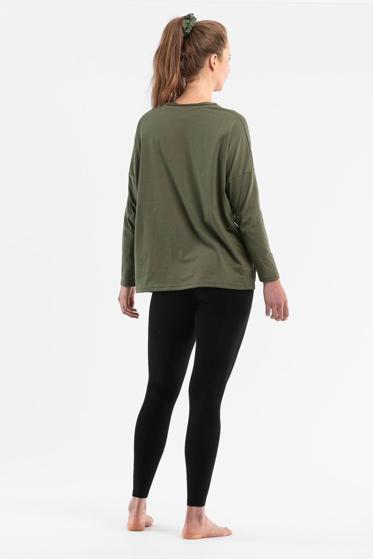Khaki Organic Cotton Long Sleeve Yoga Shirt | Luna &amp; Soul 