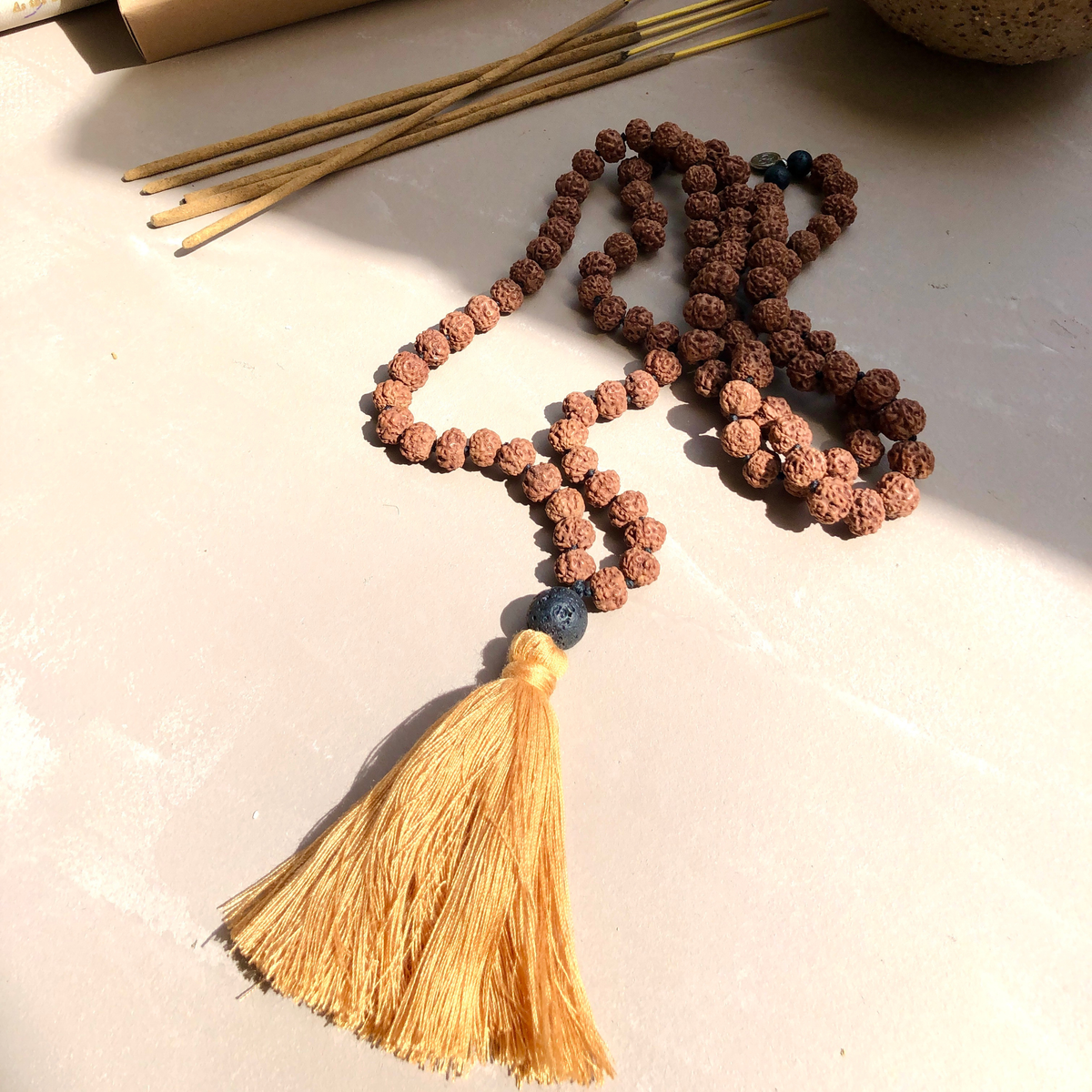 I am Grounded 108 Mala Rudraksha Bead Necklace _ Luna &amp; Soul Australia